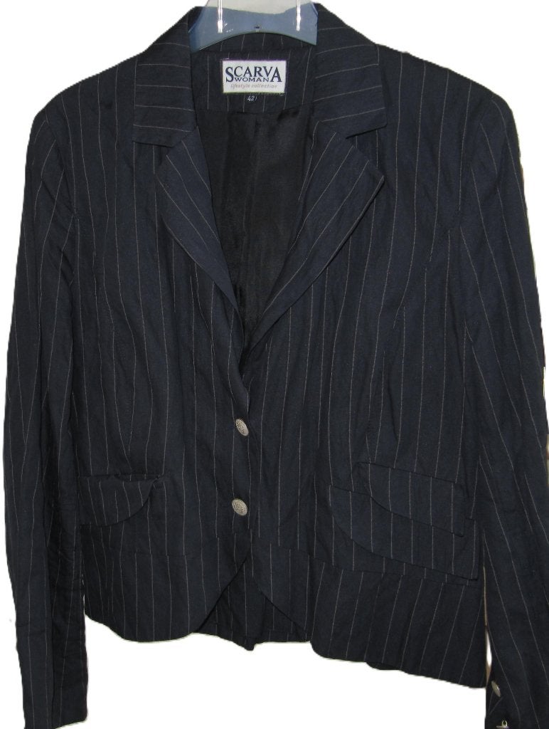 SCARVA jasje blauw krijtstreep 42 - z.g.a.n., Maat 42/44 (L), Zo goed als nieuw, Jasje, SCARVA