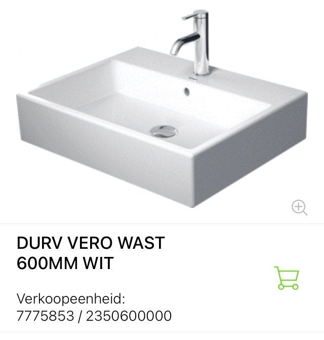 Duravit Vero wastafel 60x48 cm wit met kraangat en overloop, Ophalen, Zo goed als nieuw, Steen, Wastafel