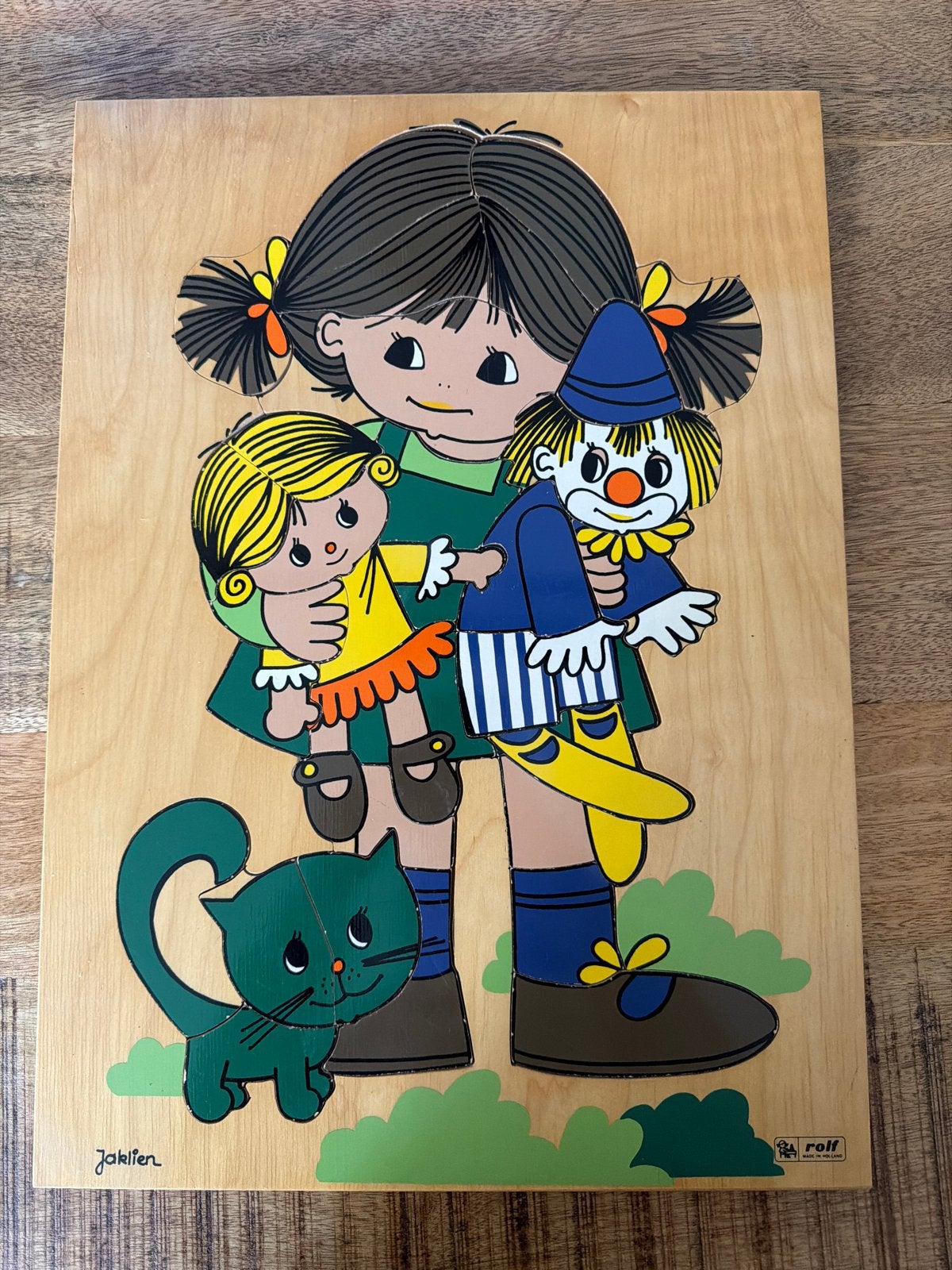 Rolf Jaklien Houten Puzzel Retro Meisje met Poppen, 2 tot 4 jaar, Gebruikt, 10 tot 50 stukjes, Ophalen of Verzenden