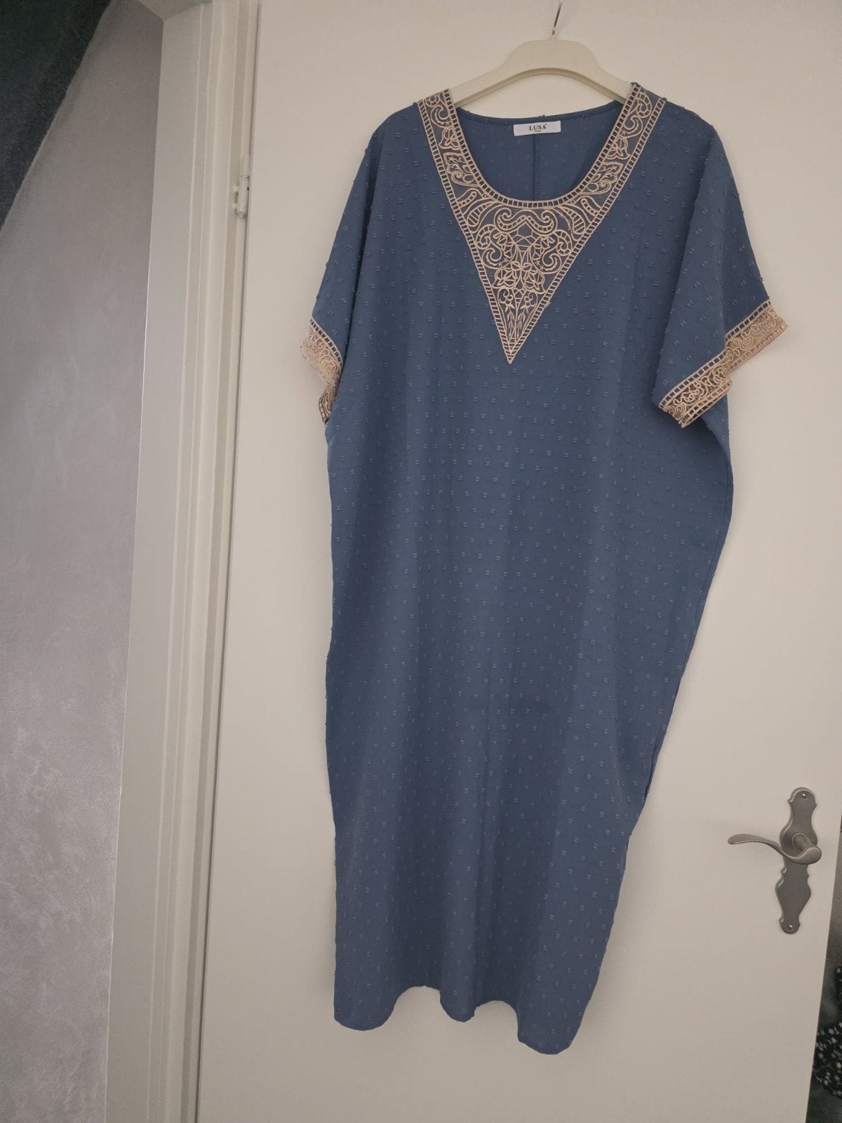 LUSA PARIS Kaftan Jurk met Borduurwerk - Blauw, Blauw, Ophalen of Verzenden, Zo goed als nieuw, Onder de knie