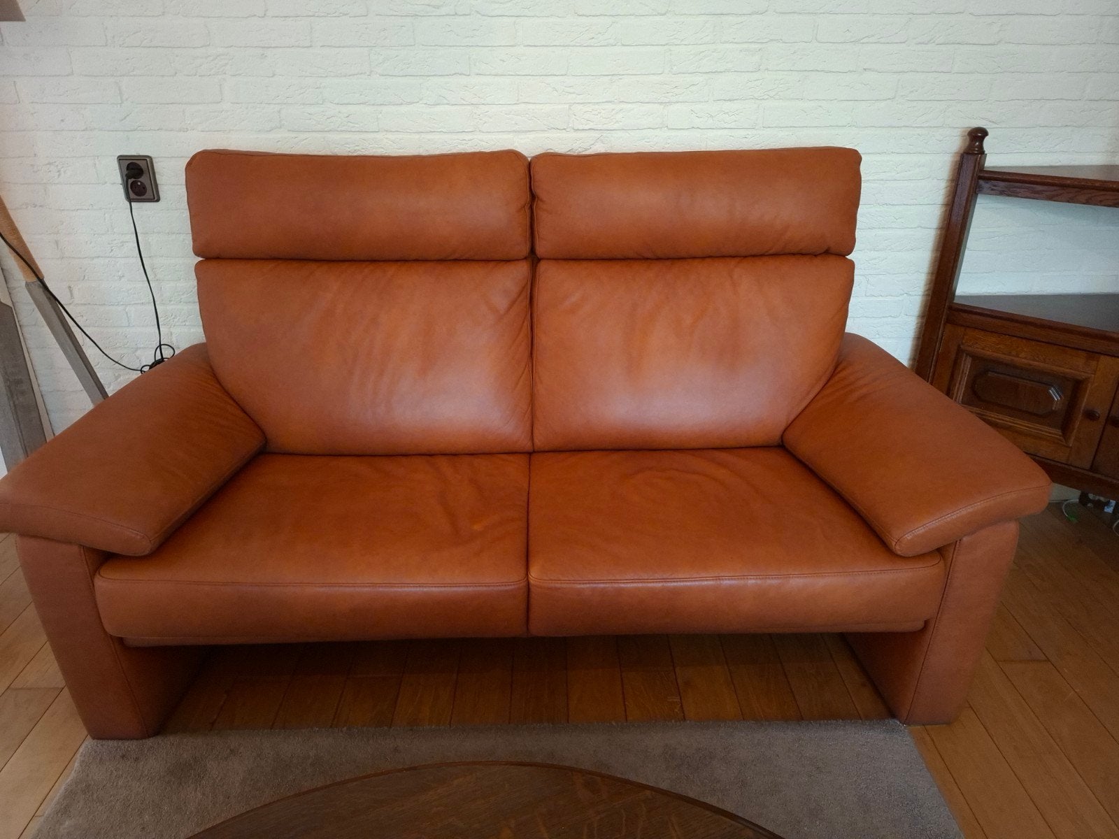 2x 2-zits Cognac Lederen Banken - Piet Klerkx, Ophalen, Gebruikt, 150 tot 200 cm, Tweepersoons