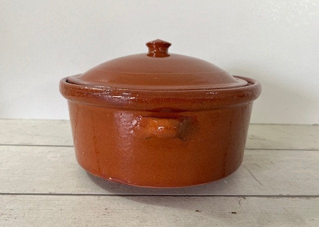 Franse terracotta pot kookpot braadpot met deksel, Antiek en Kunst, Ophalen of Verzenden