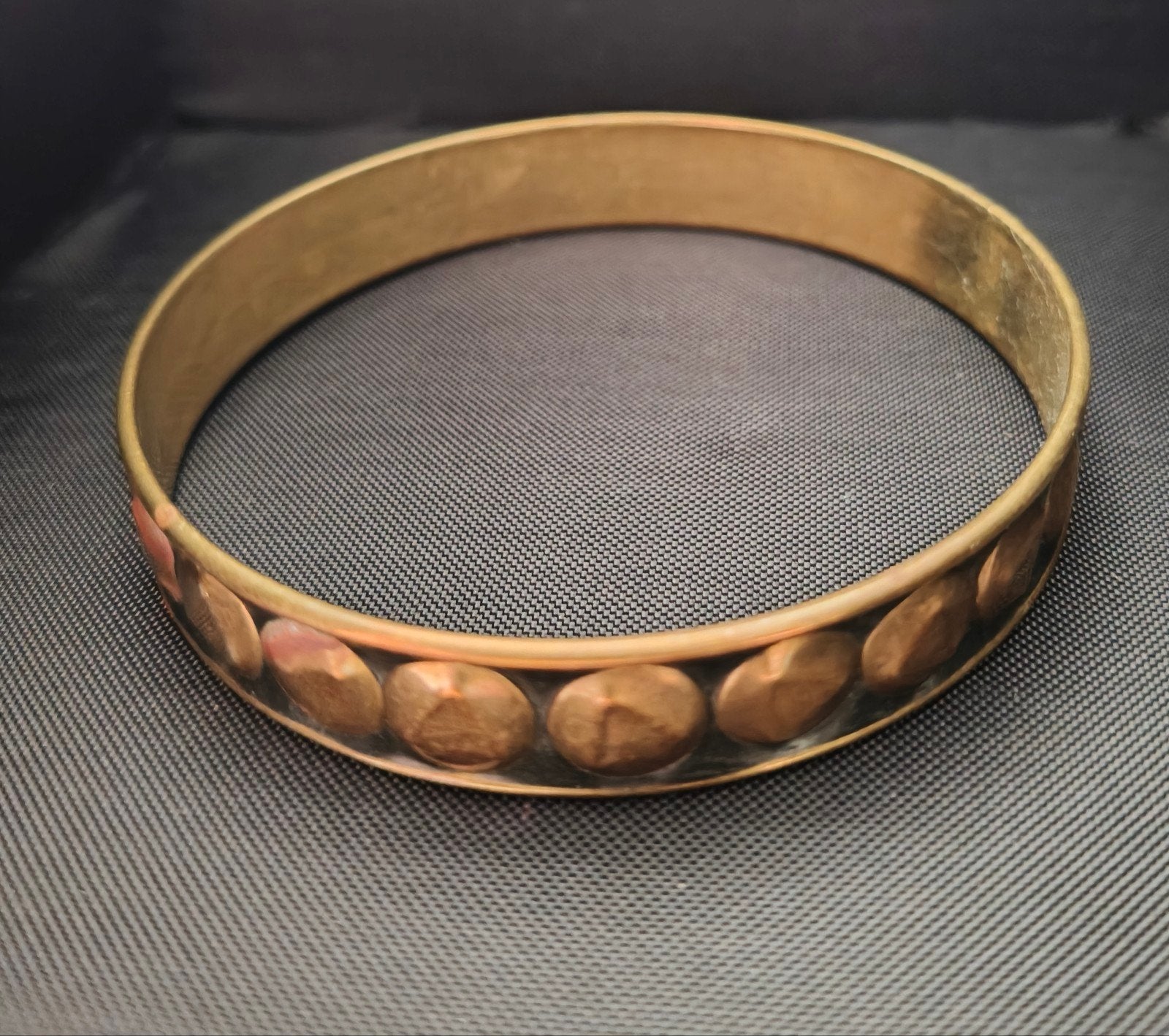 Vintage Koper & Messing Armband - Gehamerde Cirkels, Verzenden, Gebruikt, Goud, Overige materialen