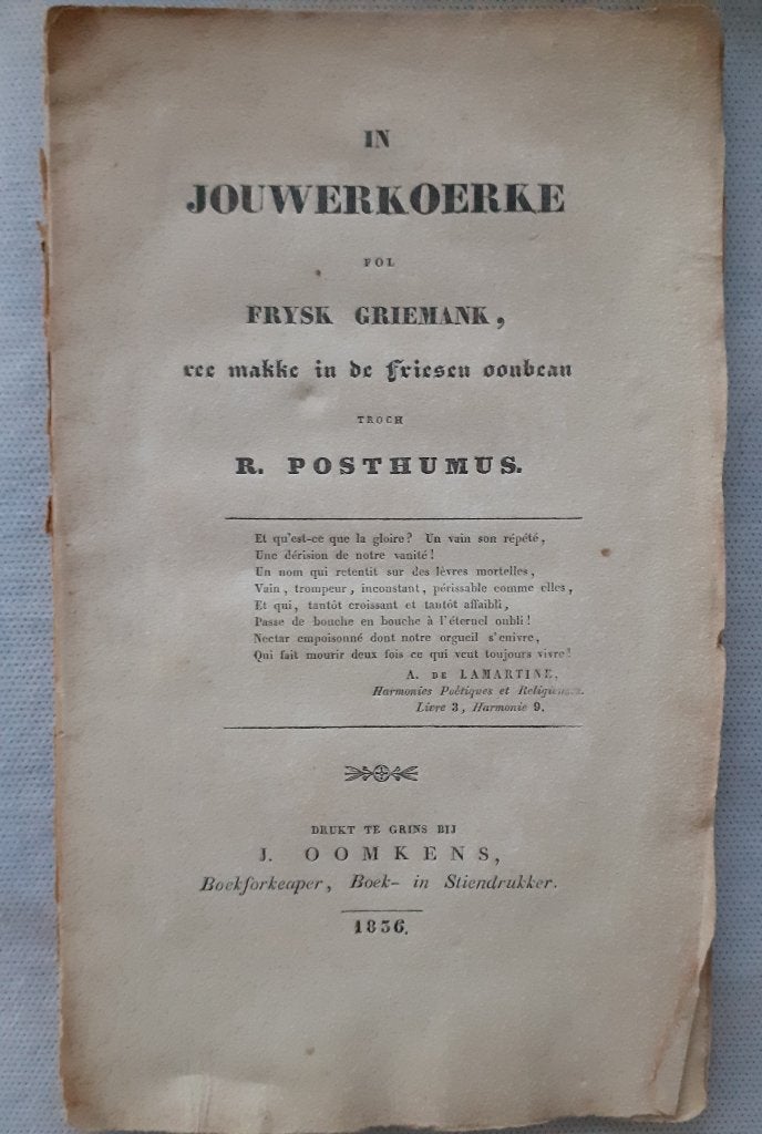 IN JOUWERKOERKE fol Frysk Griemank R. Posthumus 1836, Ophalen of Verzenden, Gelezen, R. Posthumus, Eén auteur