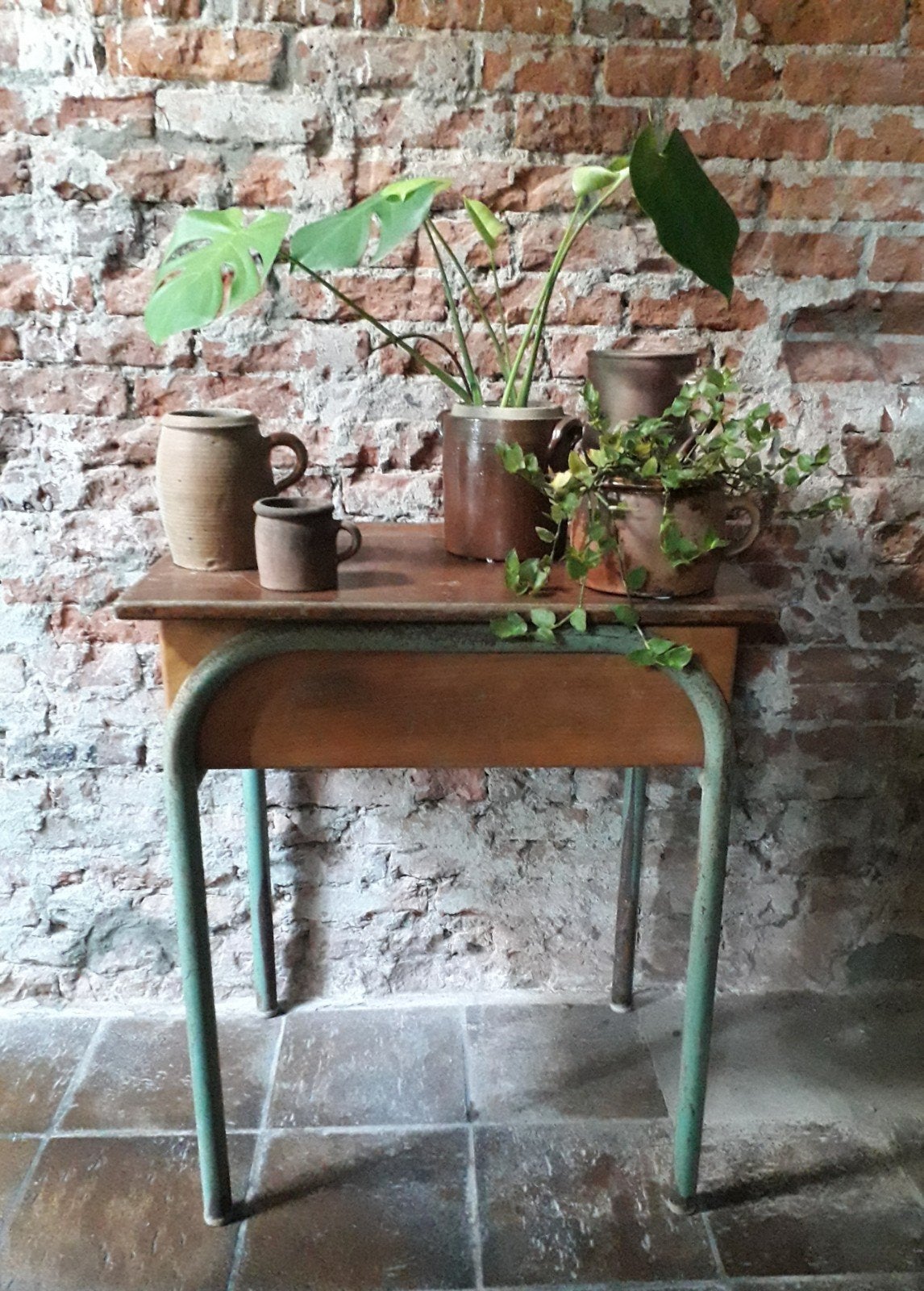 Oud houten tafeltje uit Frankrijk (sidetable brocante, ijzer, Ophalen