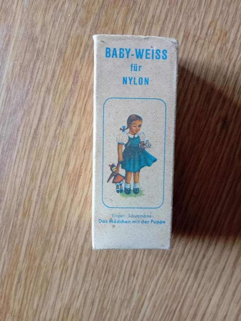 Baby-wit textielverf voor nylon Vintage verpakking en flesje, Ophalen of Verzenden, Gebruikt