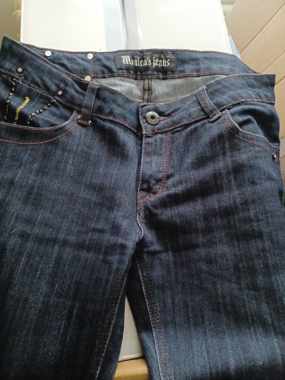 Monica's Jeans - blauwe spijkerbroek met details, XL, Blauw, Monica's Jeans, Overige jeansmaten, Ophalen of Verzenden