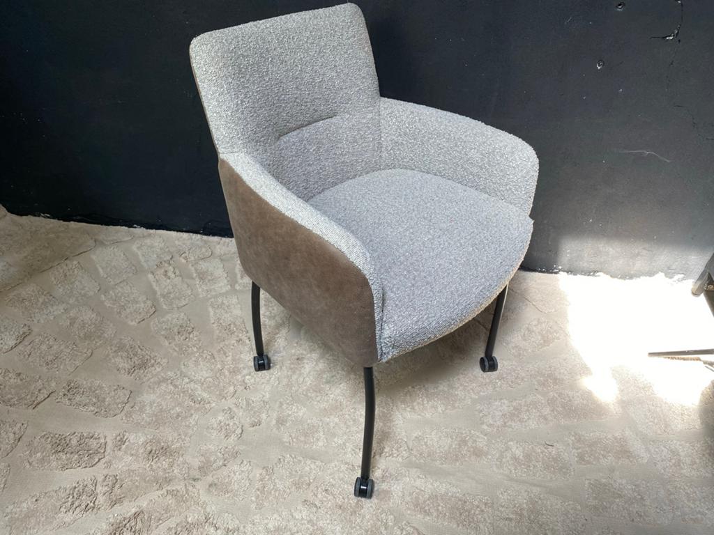 Stoel Soof taupe echt leder verrijdbaar bouclé bekleding, Ophalen, Overige kleuren, Nieuw, Leer