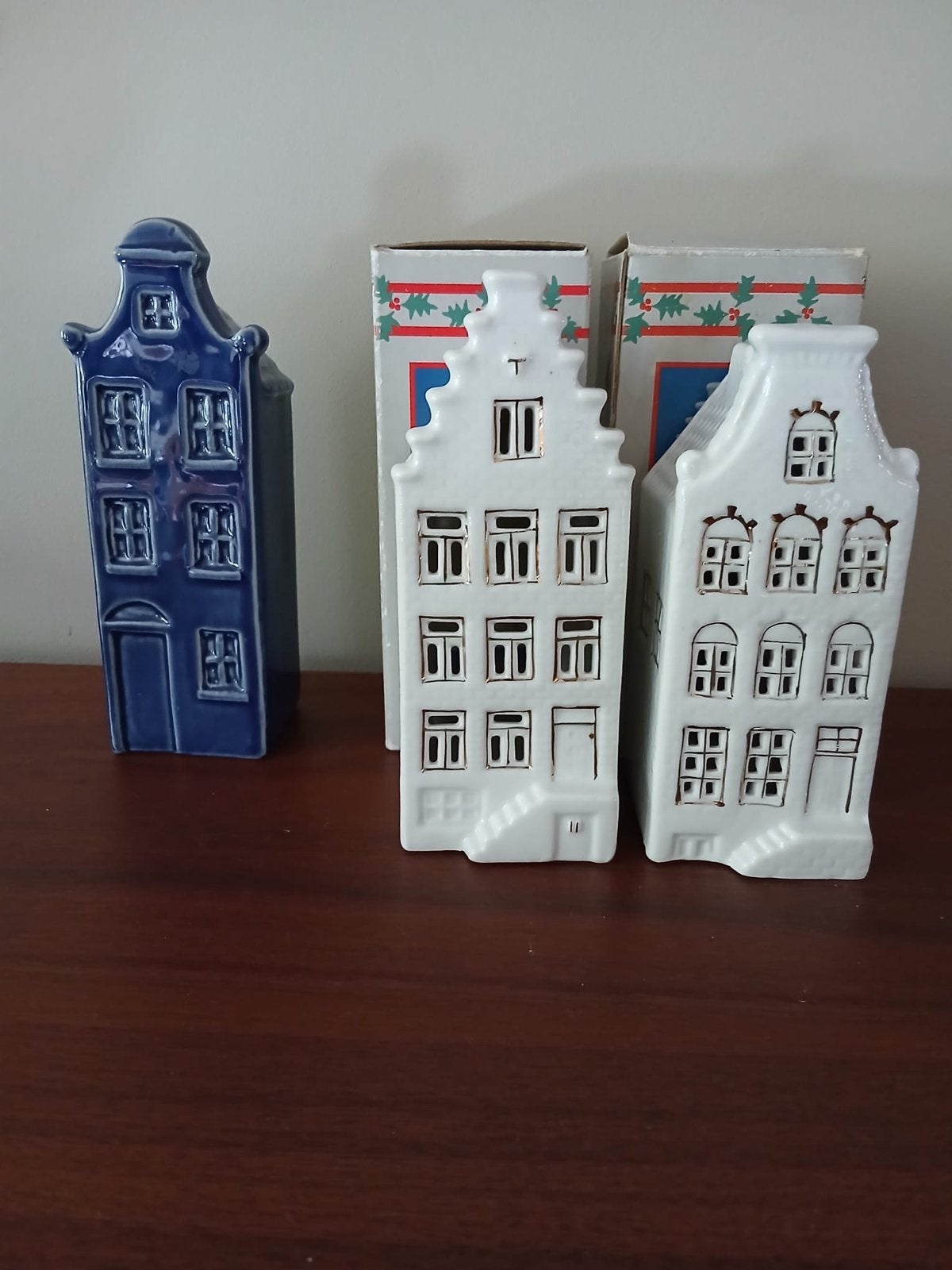 3 Handgemaakte grachtenhuizen wit/blauw, Ophalen of Verzenden, Nieuw