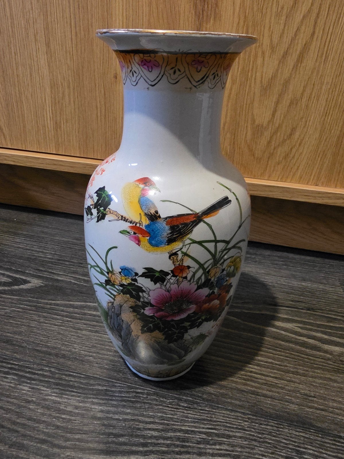 Prachtige porseleinen vaas met vogels en bloemen, Ophalen