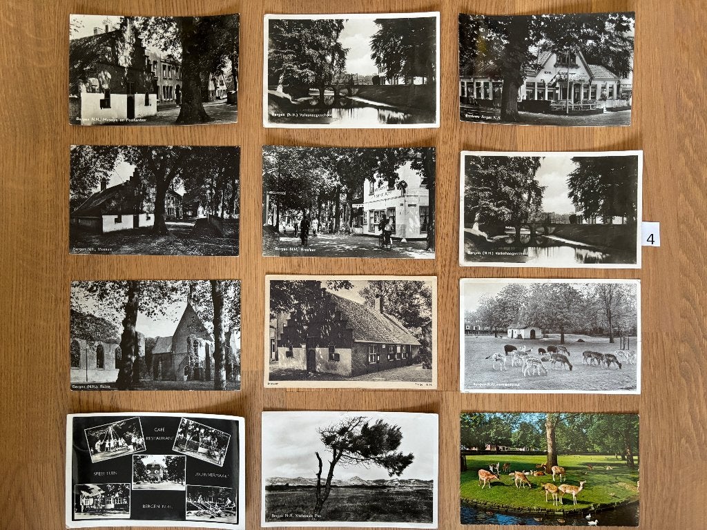 Kleine verzameling ansichtkaarten Bergen Binnen (48 kaarten), Verzamelen, Ophalen of Verzenden, 1940 tot 1960, Gelopen, Noord-Holland