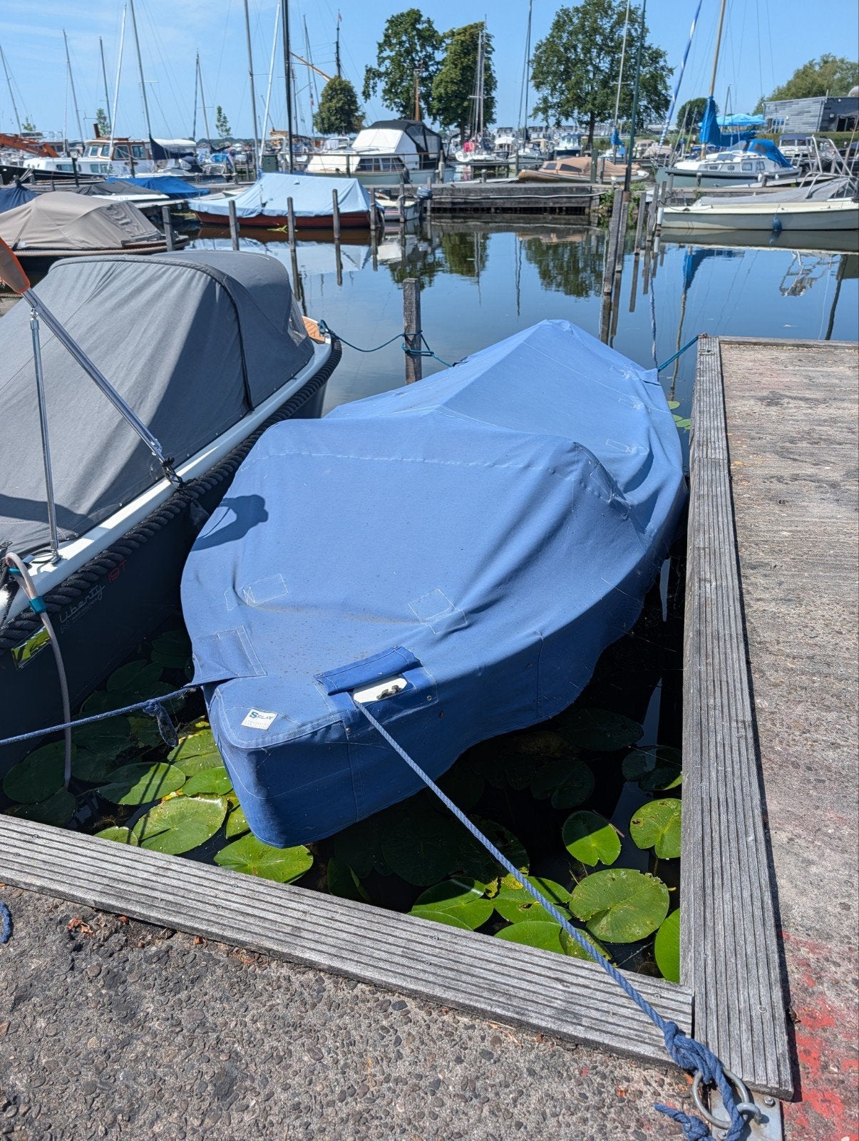 Blauw dekzeil voor kleine boot of sloep 4,80 x 1,70, Watersport en Boten, Ophalen of Verzenden, Gebruikt, Overige typen