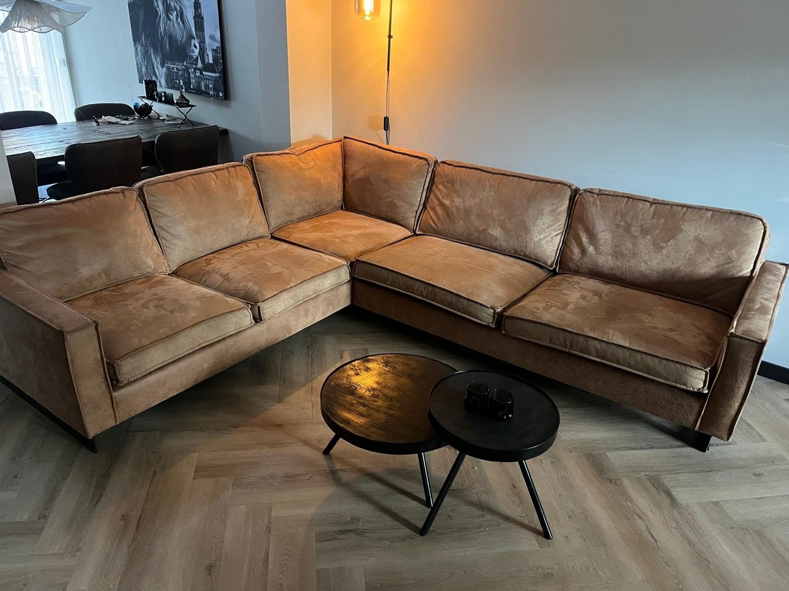 Comfortabele Hoekbank in Cognac Kleur - Zo goed als nieuw, Ophalen, 250 tot 300 cm, Modern, Industrieel, 100 tot 125 cm