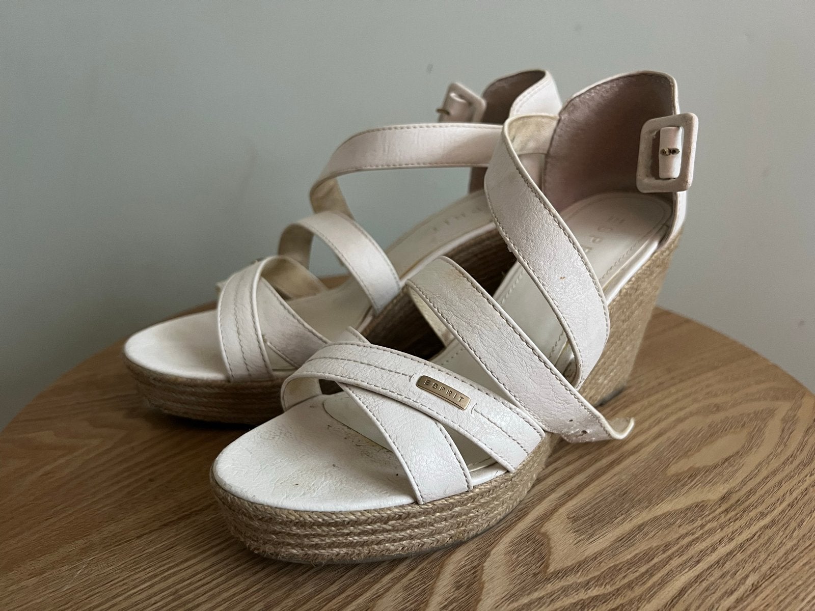 Esprit witte espadrille sandalen met sleehak, maat 38, Ophalen of Verzenden, Gedragen, Wit, Sandalen of Muiltjes