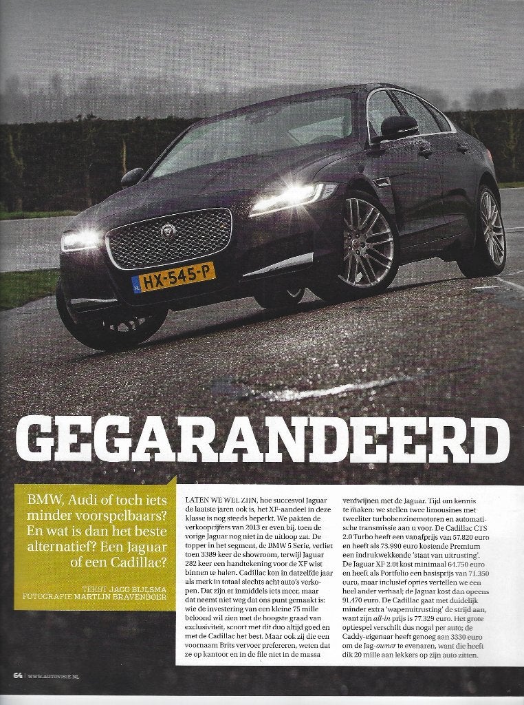 Autovisie test Jaguar XF versus Cadillac CTS 2016, Ophalen of Verzenden, Gelezen, Overige merken