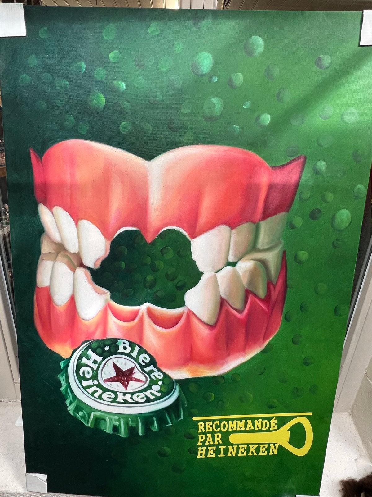 Handgemaakt Heineken 'Vampier Gebit' Schilderij, Ophalen of Verzenden