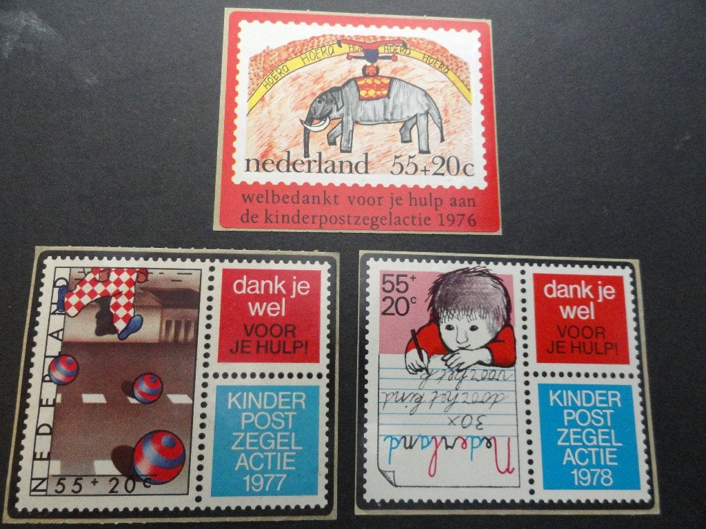 K492 Kinderzegels bedankt stickers 1976, 1977 en 1978, Postzegels en Munten, Postzegels | Nederland, Ophalen of Verzenden