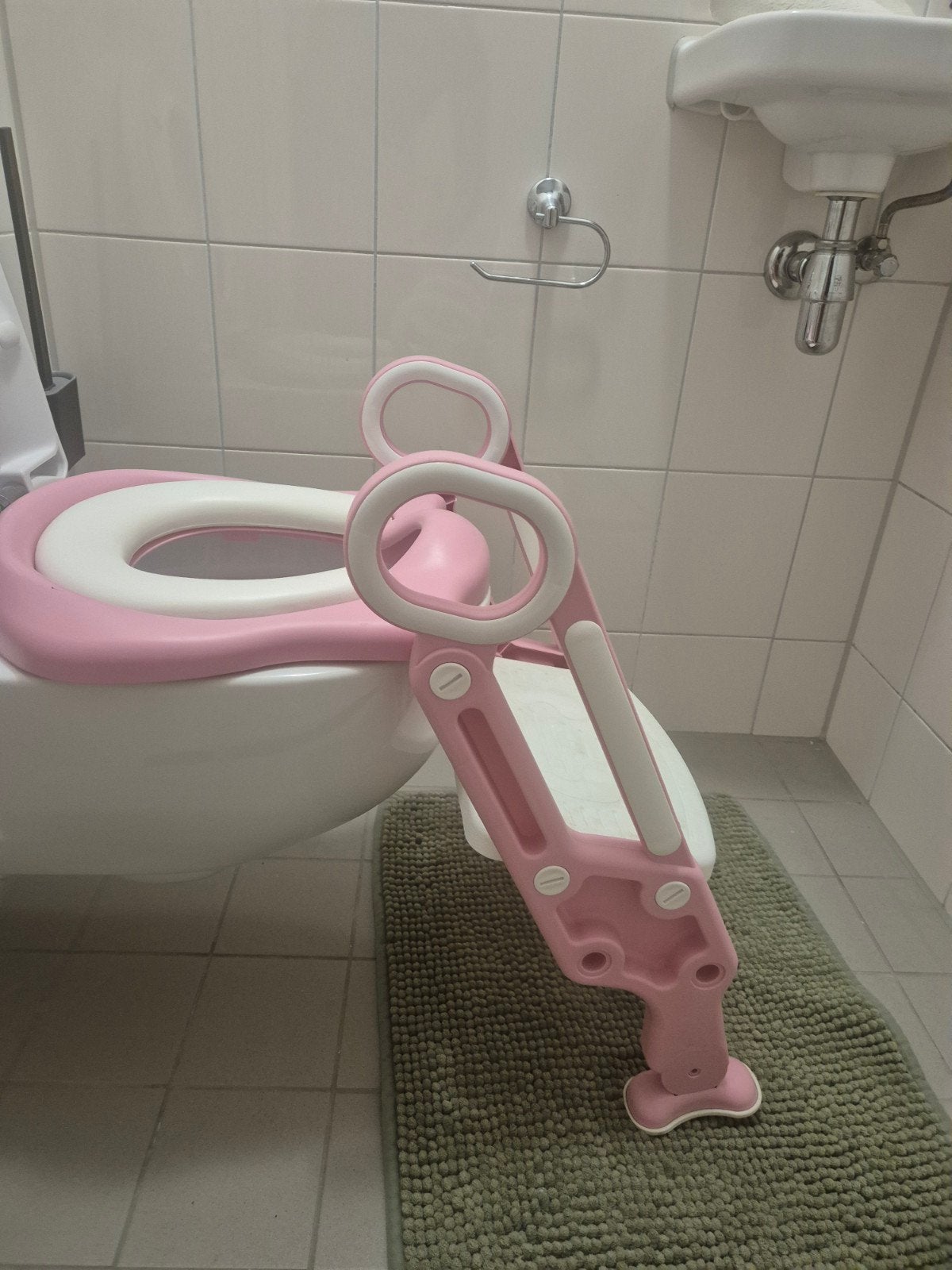 Kinder WC zitje oefen met trapje - Roze, Ophalen, Gebruikt