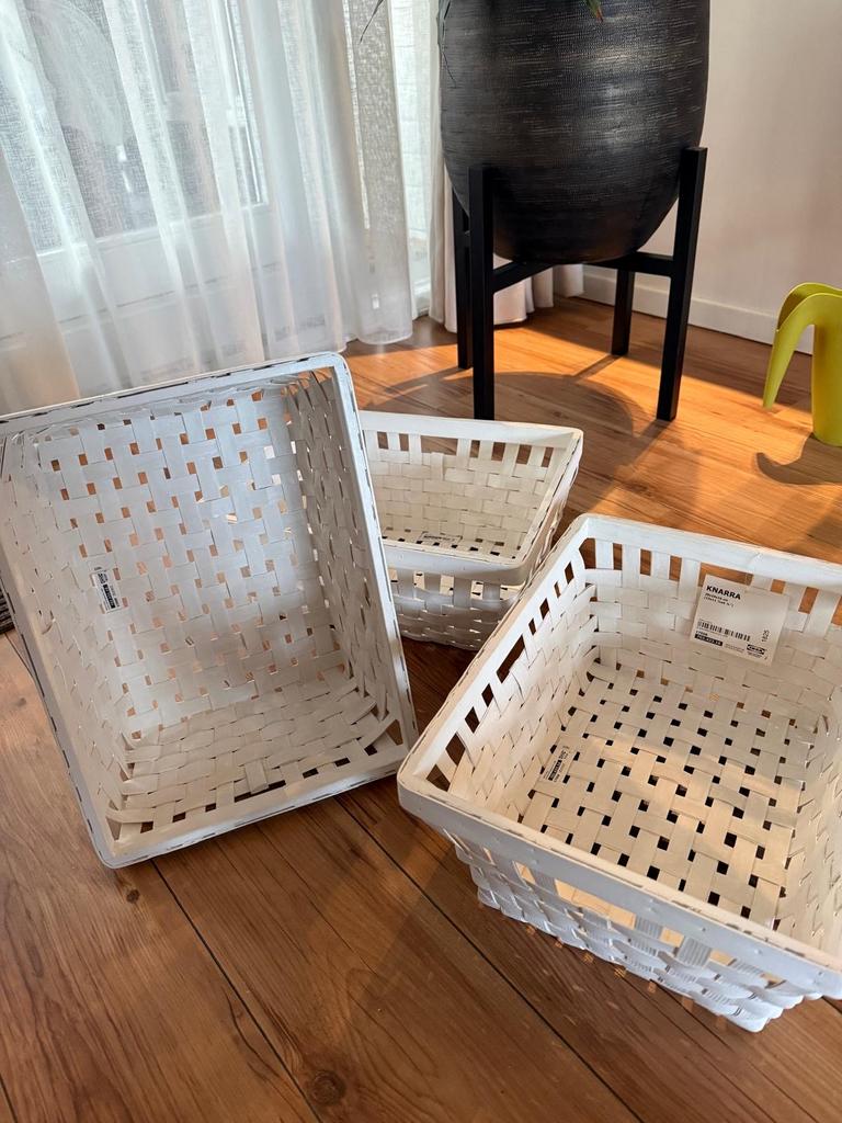 3x Witte IKEA Knarra mandjes 28x29x16cm, Overige materialen, Gebruikt, Mand, Ophalen of Verzenden