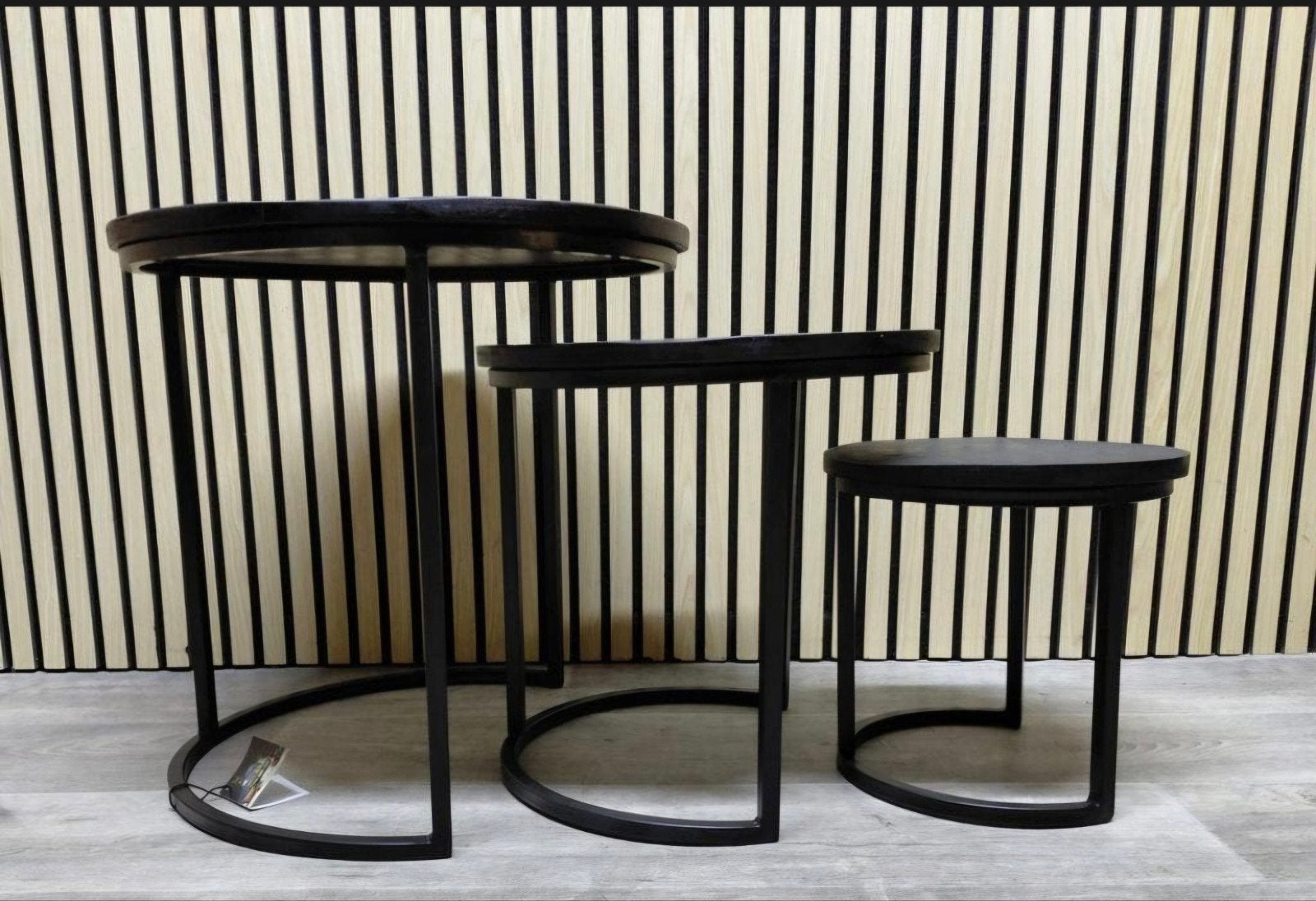 Zwarte Industriële bijzettafel - Set van 3 - Nieuw, Overige materialen, Minder dan 55 cm, Rond, Nieuw
