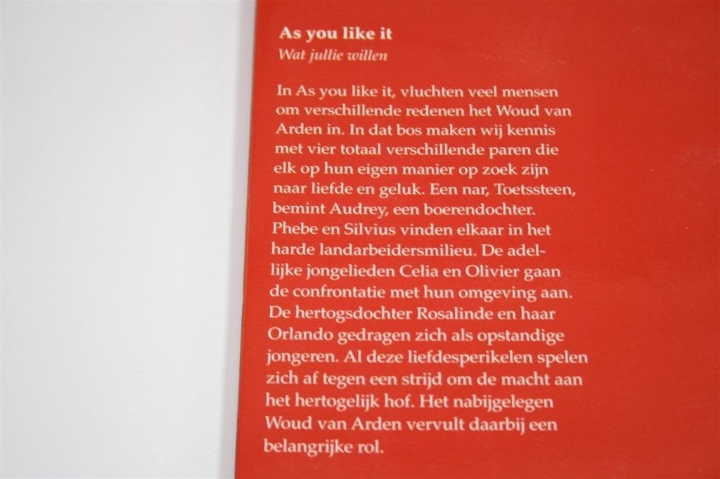 Zoals Jullie Willen — Shakespeare Komedie — Groningen Uitgav, Ophalen of Verzenden, Zo goed als nieuw