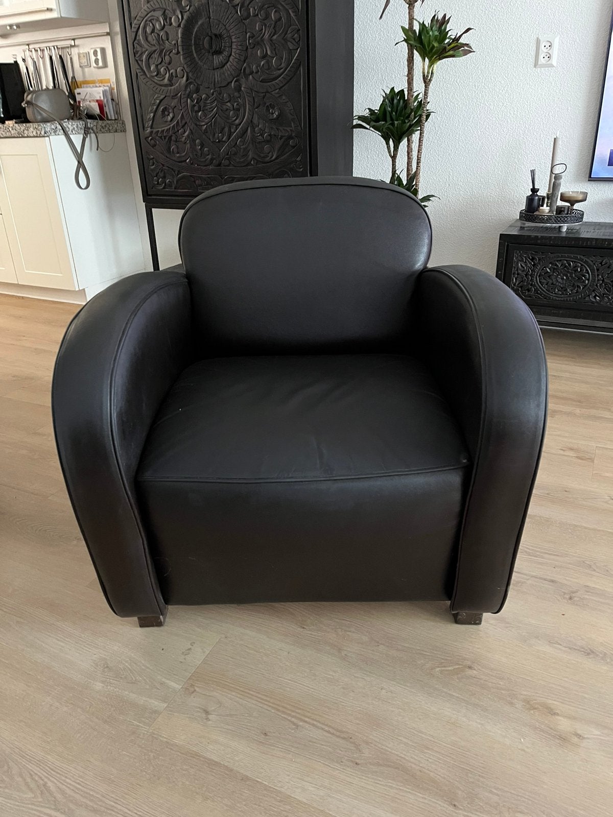 Stoere donkerbruine leren clubfauteuil / vintage club chair, Huis en Inrichting, Ophalen, Art Deco, Vintage, Industrieel, Tijdloos