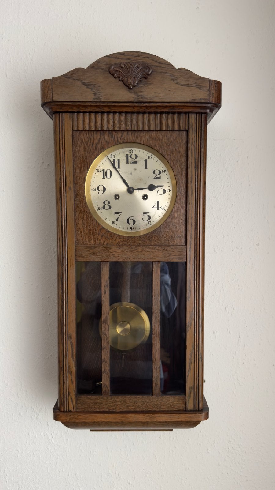 Antieke Eiken Wandklok met Slinger, Antiek en Kunst, Ophalen