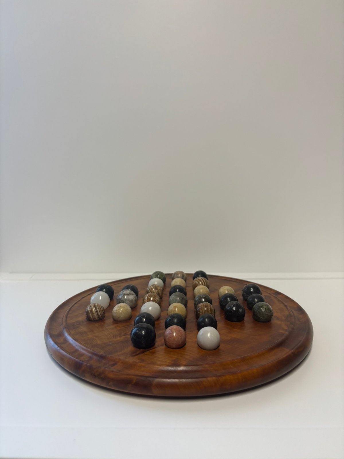 Vintage houten solitair spel met natuursteen knikkers, Ophalen of Verzenden