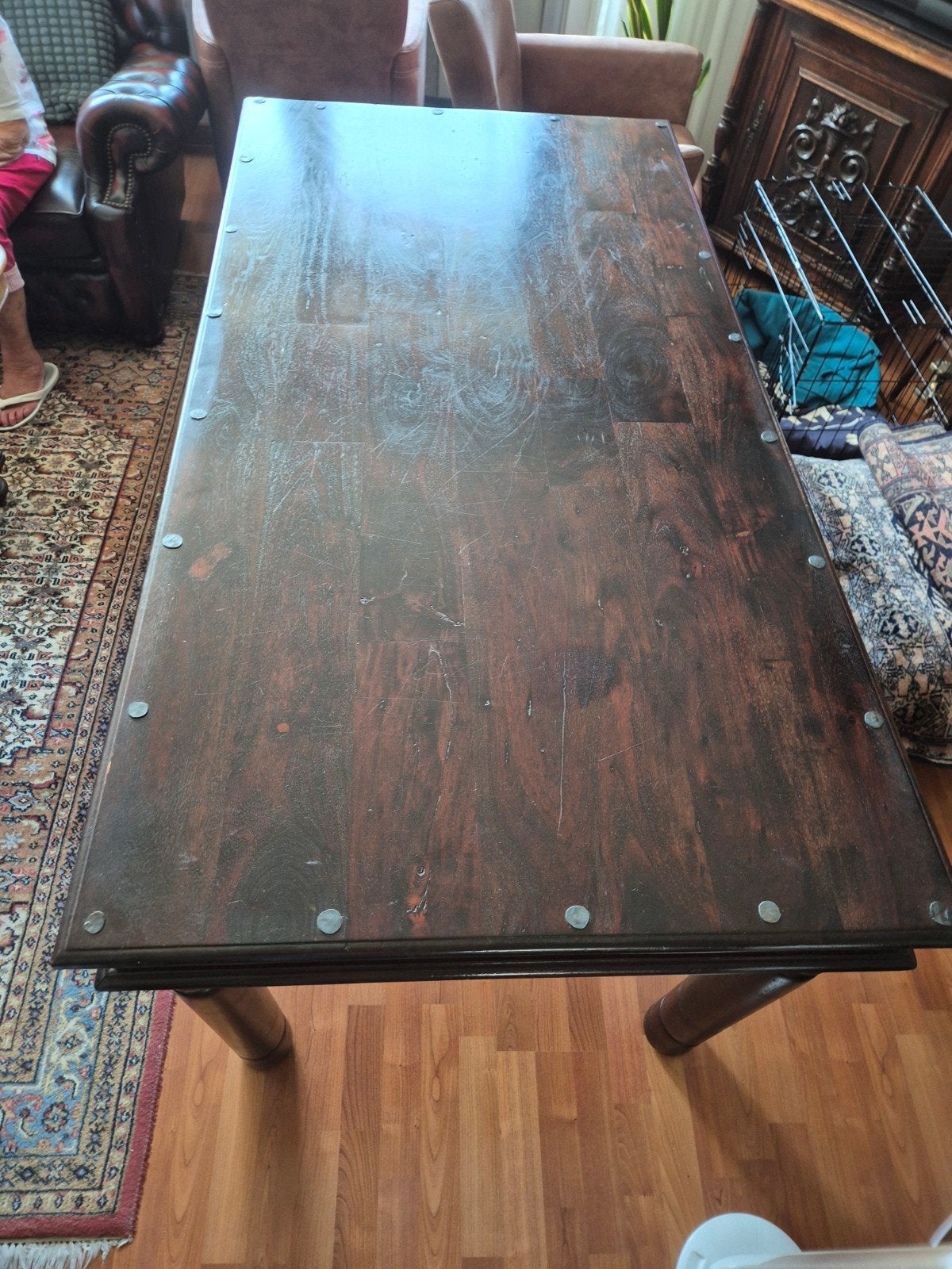 Robuuste Koloniale Eettafel - Massief Hout, Ophalen, Gebruikt, 100 tot 150 cm, Koloniaal