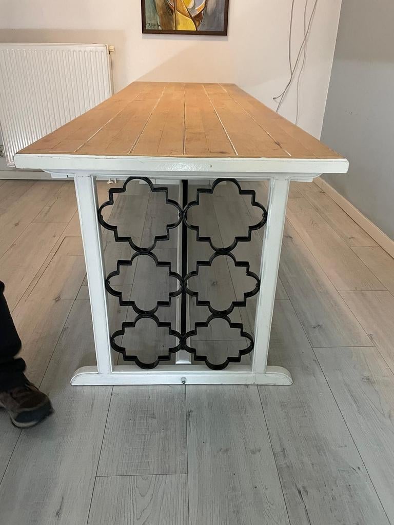 Robuuste handgemaakte eettafel vintage, Huis en Inrichting, Tafels | Eettafels, Gebruikt, 200 cm of meer, Vijf personen of meer