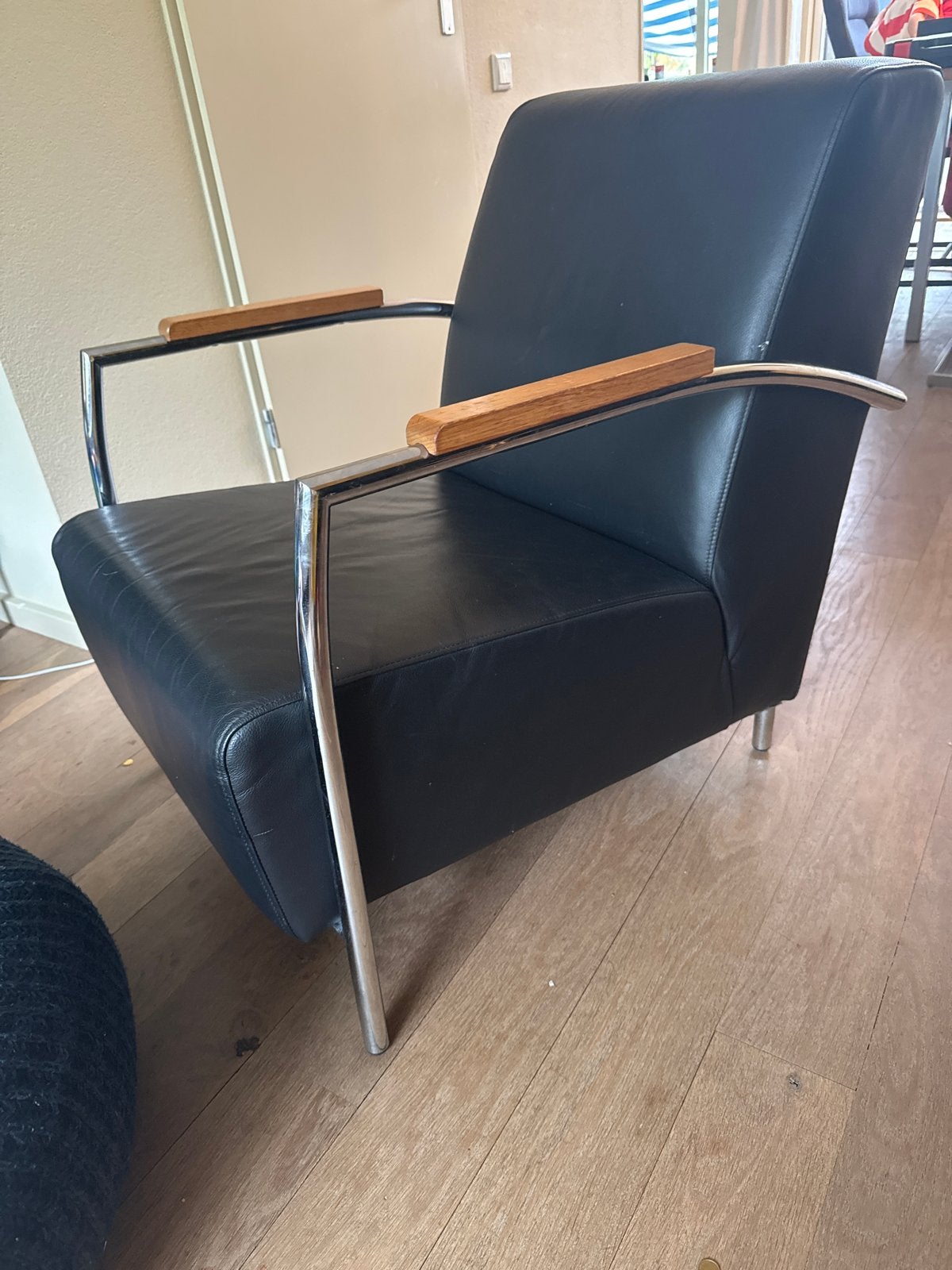 2xDesign fauteuil van Montel - Zwart leer met chroom, Ophalen, Gebruikt, Twee, Zwart