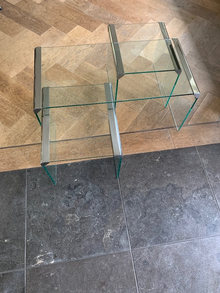 Galotti & Radice design glazen salontafelset 3x jaren 70, Ophalen, Minder dan 50 cm, Gebruikt, 50 tot 100 cm