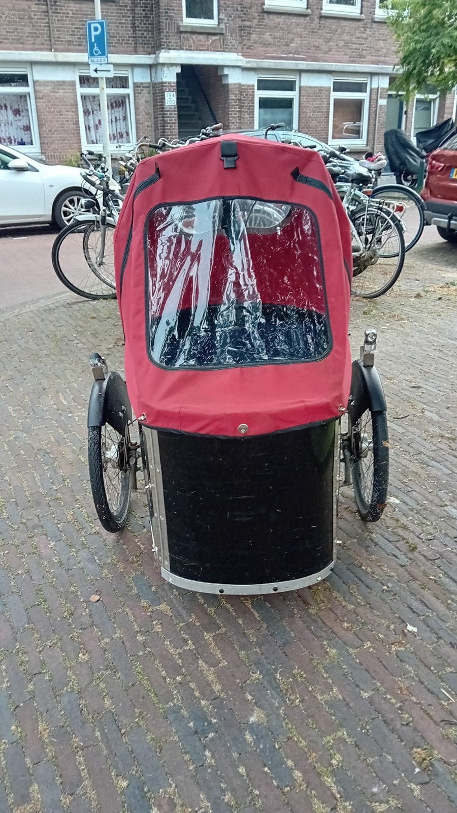 Nihola bakfiets met huif, Fietsen en Brommers, Gebruikt, Huif, Trommelrem, Ophalen