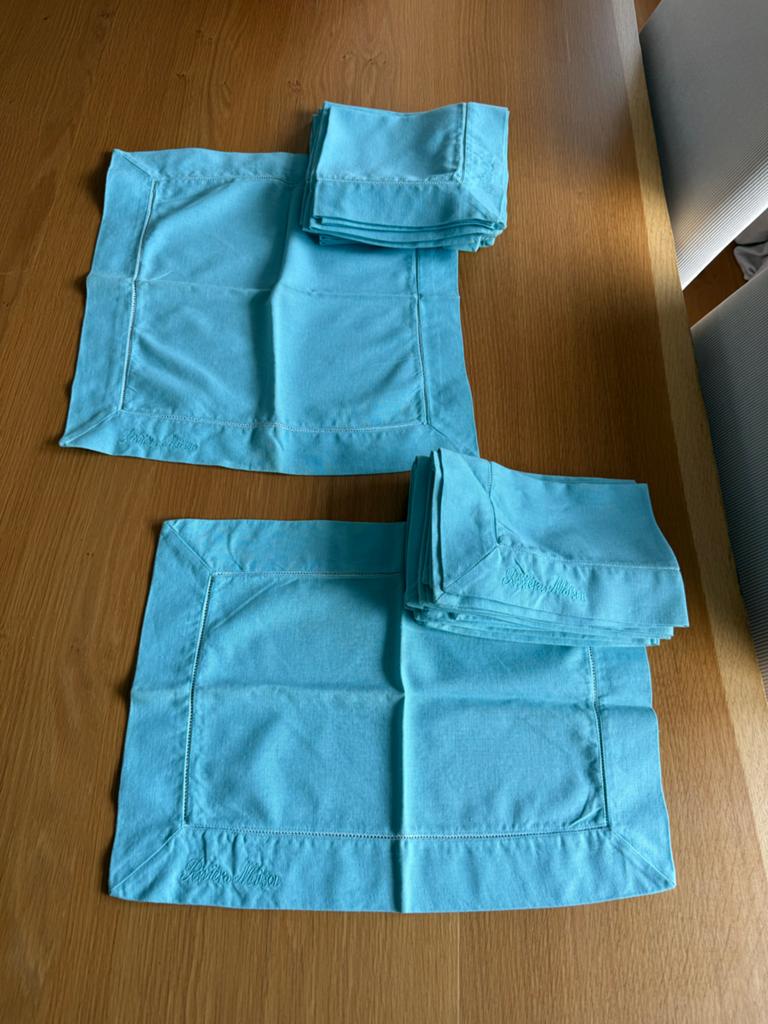 Riviera Maison linnen 8 Placemats en 8 Servetten Set - Aqua, Ophalen of Verzenden, Zo goed als nieuw, Blauw, Placemat