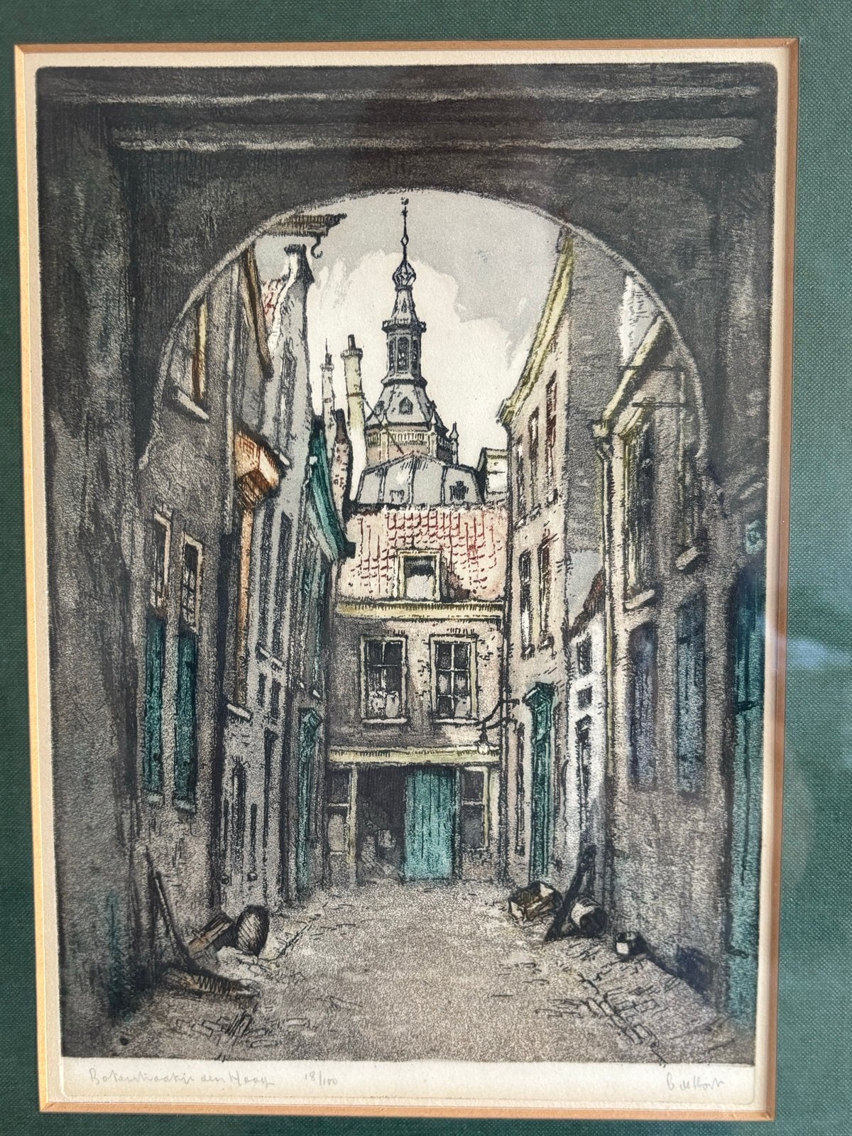 Ets 'Boterwaag Den Haag' - Gesigneerd en Genummerd, Antiek en Kunst, Kunst | Etsen en Gravures, Ets, Stadsgezicht, Ophalen of Verzenden