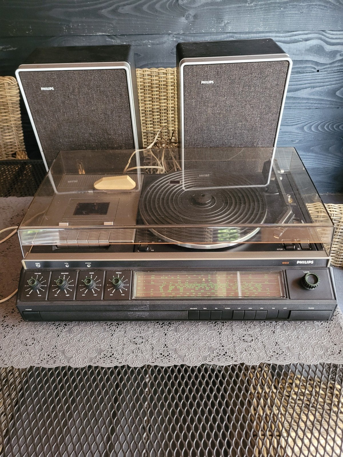vintage Philips platenspeler met cassette recorder/ radio, Ophalen, Gebruikt, Platenspeler, Philips