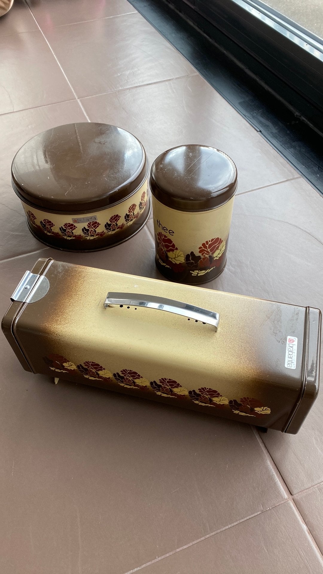 Vintage: trommel/ blikjes set., Ophalen of Verzenden, Glas, Overige stijlen