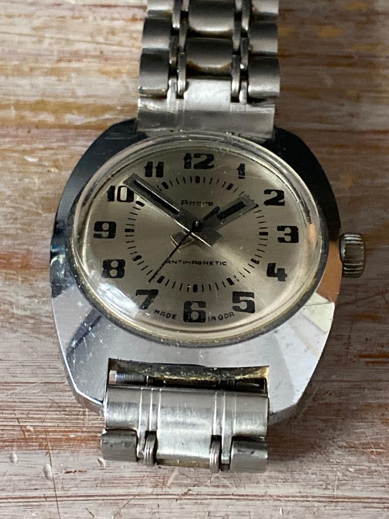 Vintage heren horloge, polshorloge Ancre antimagnetic, Sieraden, Tassen en Uiterlijk, Overige merken, Staal, Gebruikt, Staal