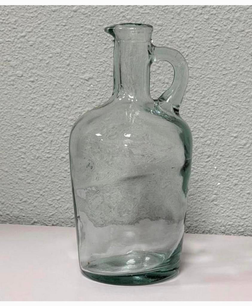Vintage handgemaakte glazen kruik karaf fles 20cm decoratie, Ophalen of Verzenden