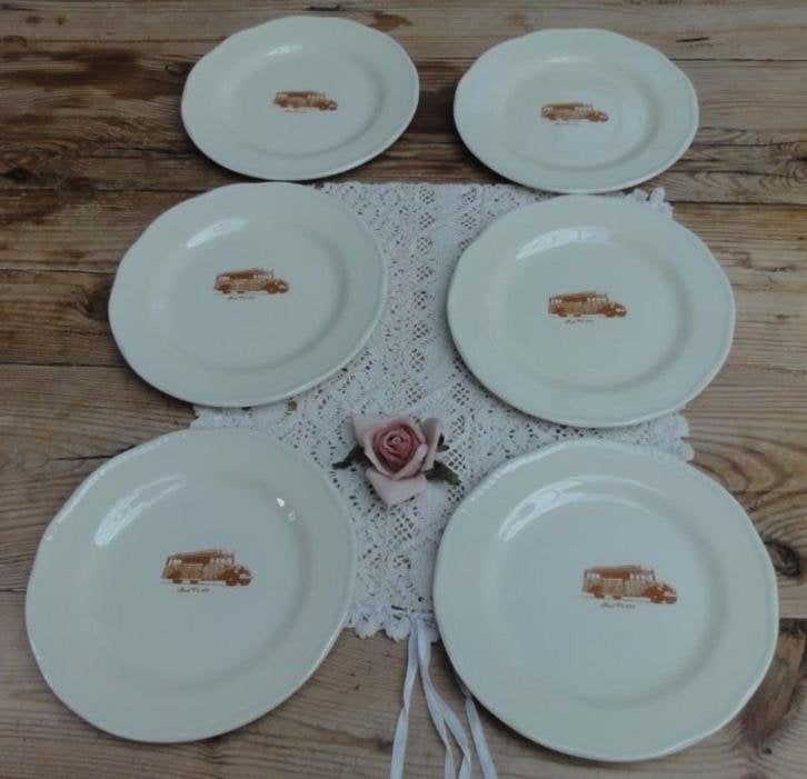 6 Engelse gebaksbordjes Wood & Sons, Ford V8,1934, oldtimer, Huis en Inrichting, Keuken | Servies, -, -, Overige typen, Ophalen of Verzenden
