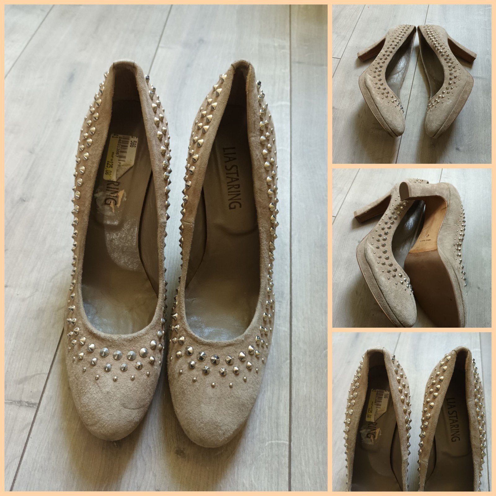 Lia Staring beige suède pumps met studs, maat 41, Pumps, Beige, Ophalen of Verzenden, Zo goed als nieuw