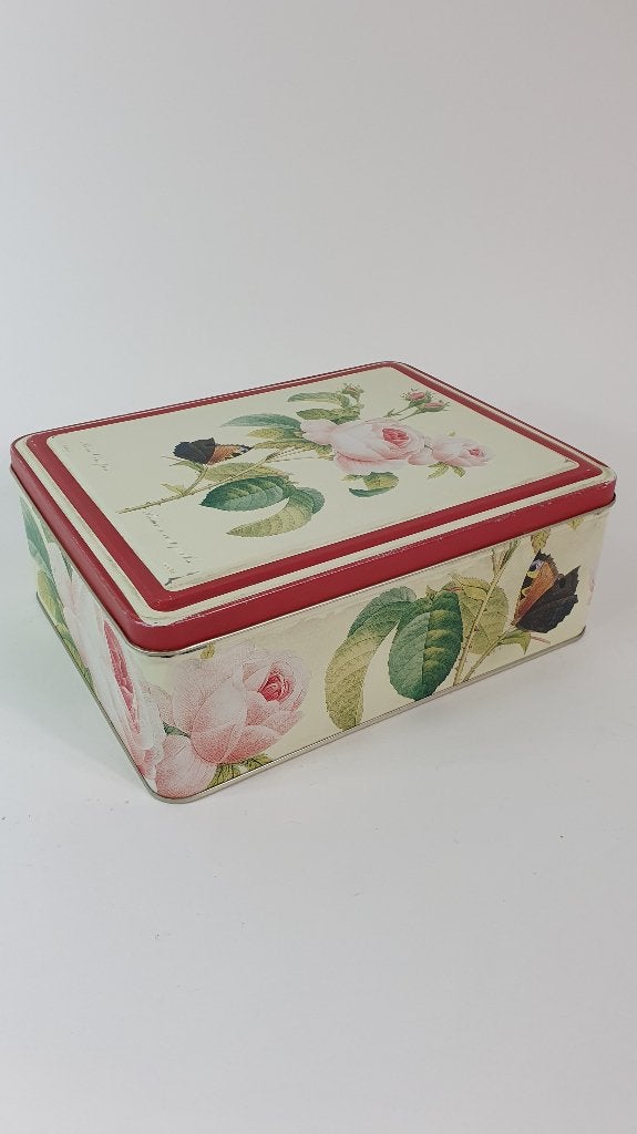 Brocante blik met Rozen. 15 x 19,5 cm. 7B12, Verzamelen, Blikken, Ophalen of Verzenden, Gebruikt, Koek(jes)