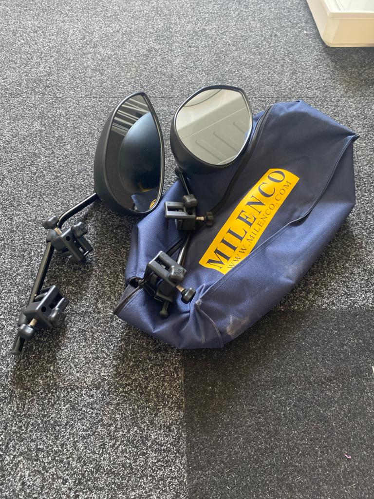 Milenco Aero caravanspiegels (set van 2) met opbergtas, Ophalen of Verzenden, Zo goed als nieuw