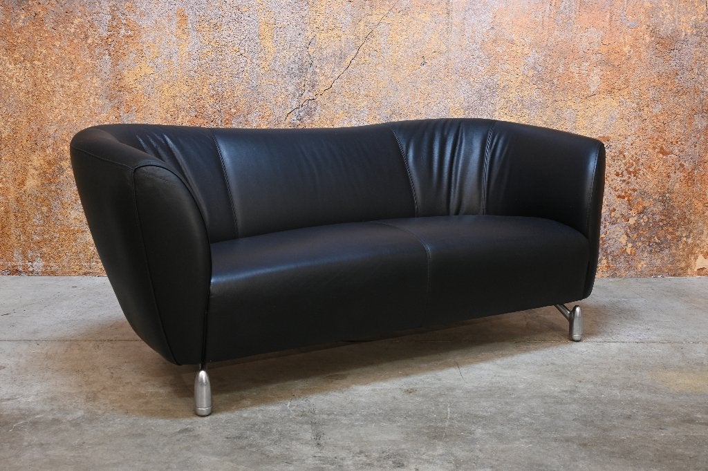 ZGANieuw! zwarte leren Leolux Pupilla design bank, Leolux, Leolux, 75 tot 100 cm, Ophalen of Verzenden