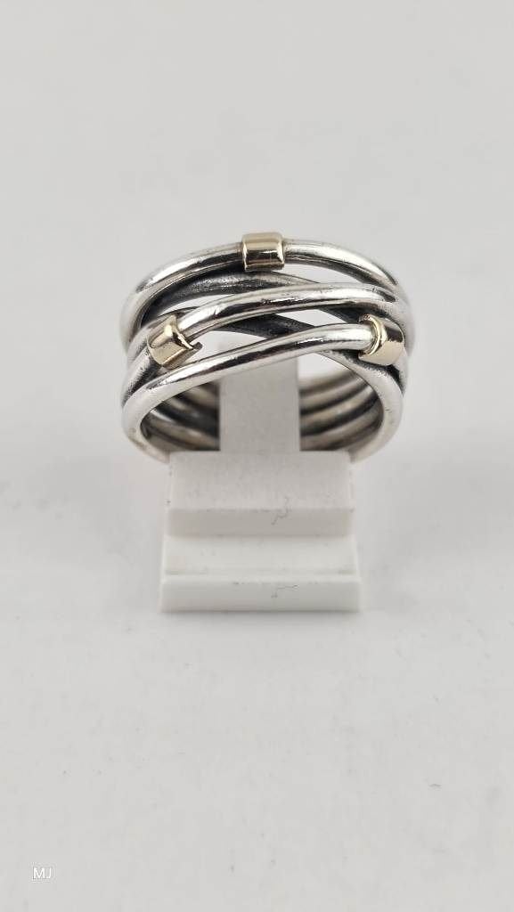 Zilveren Pandora damesring met goud, 18 tot 19, Gebruikt, ., Ophalen of Verzenden