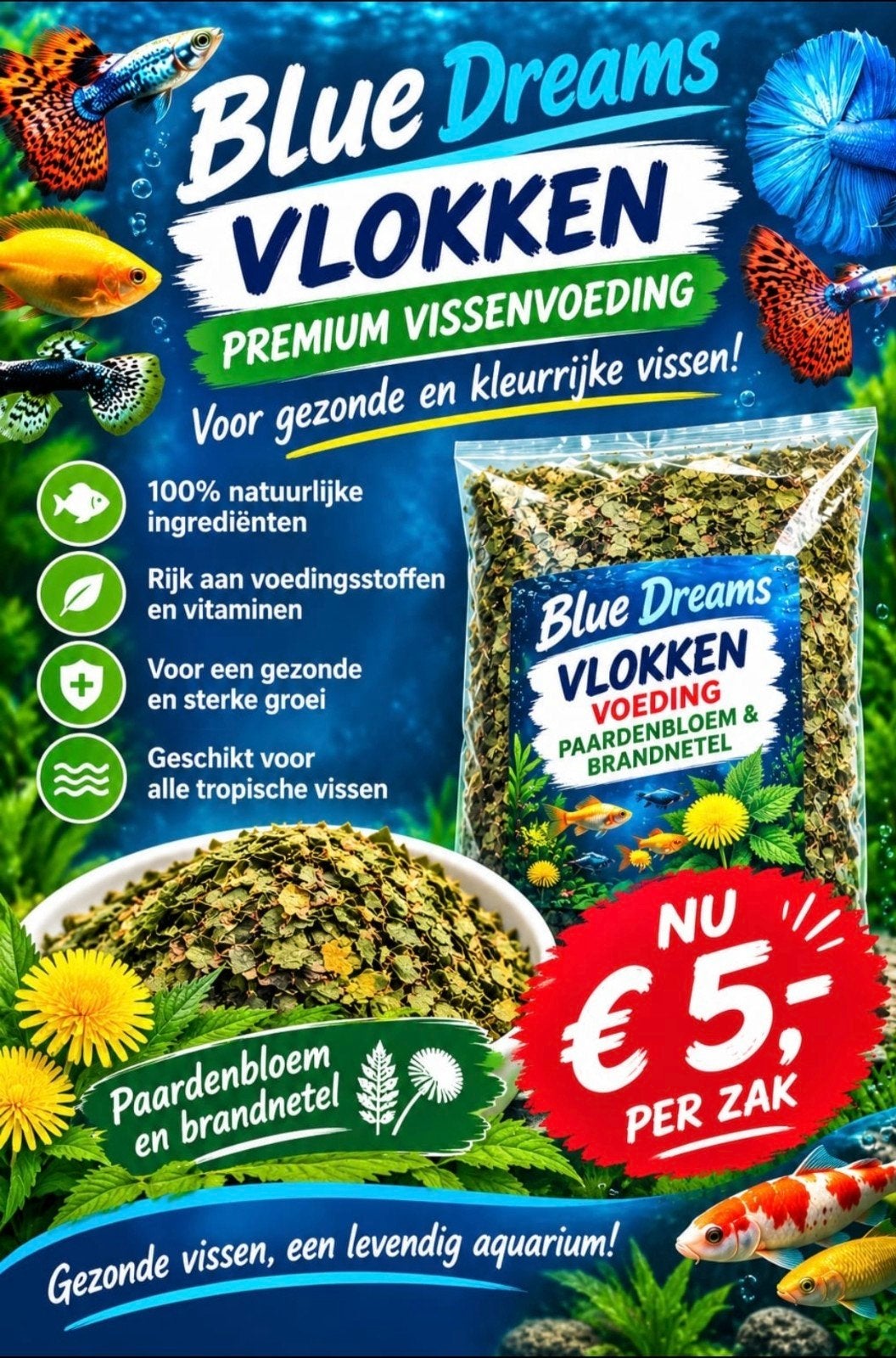 Te koop Blue Dreams vlokvoer en voedingsticks., Dieren en Toebehoren, Ophalen, Nieuw, Plant(en), Steen of Hout