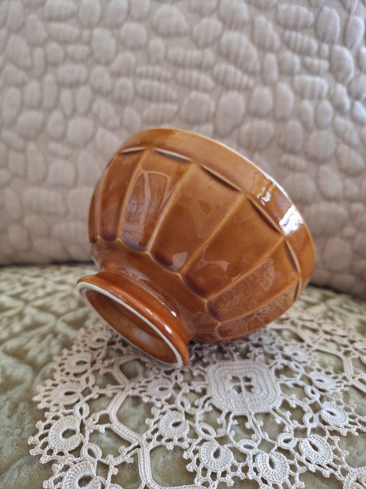 Brocante Franse Spoelkom Amber Facet ** Mimosa **, Ophalen of Verzenden