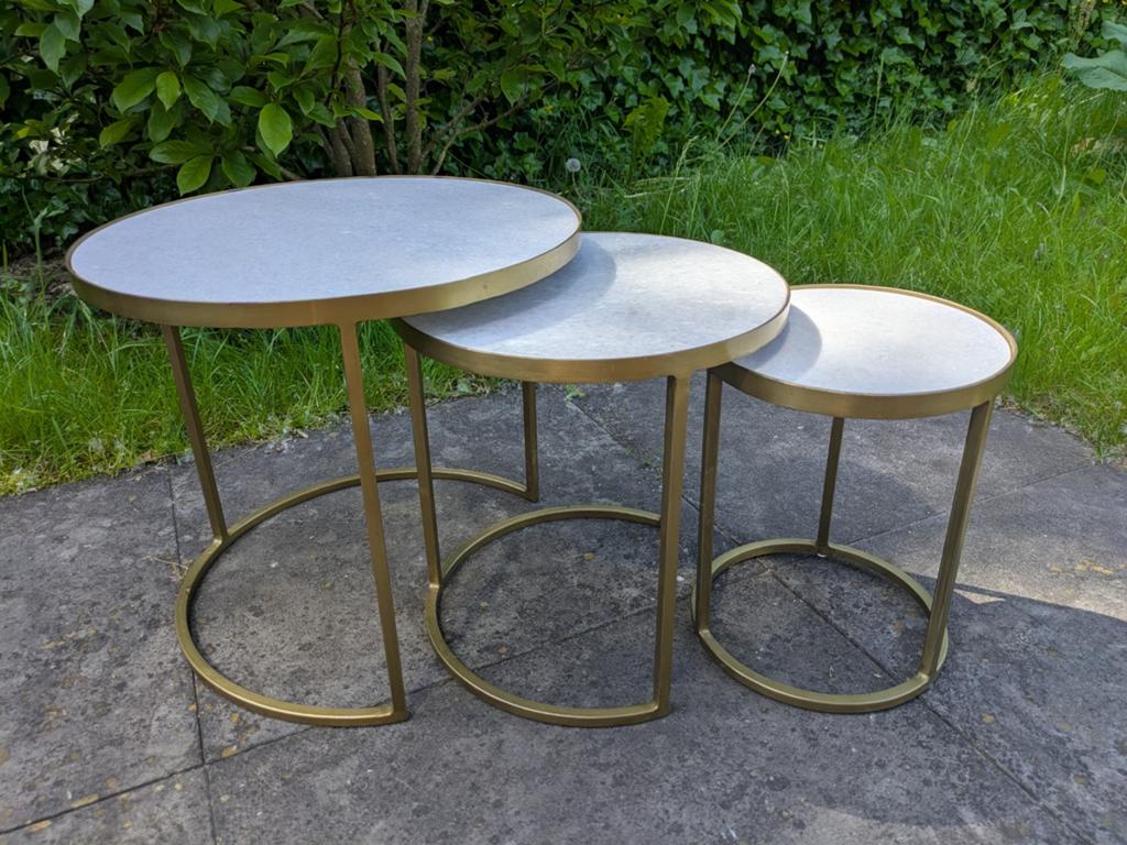 Set van 3 salontafels met marmeren blad, Ophalen, 50 tot 100 cm, Rond, 50 tot 100 cm
