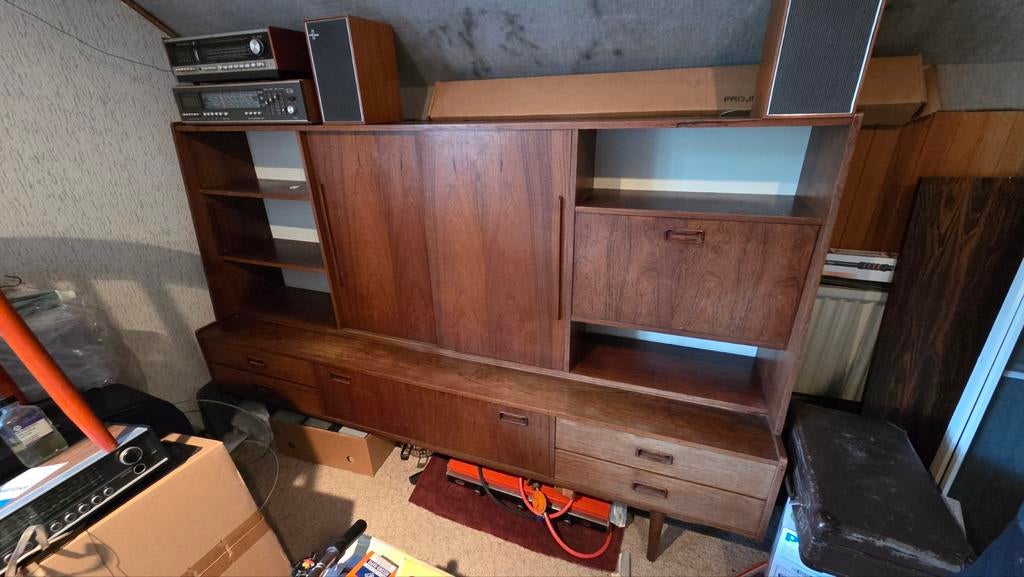 Vintage Palissander Houten Kast - 222x48x138cm, Ophalen