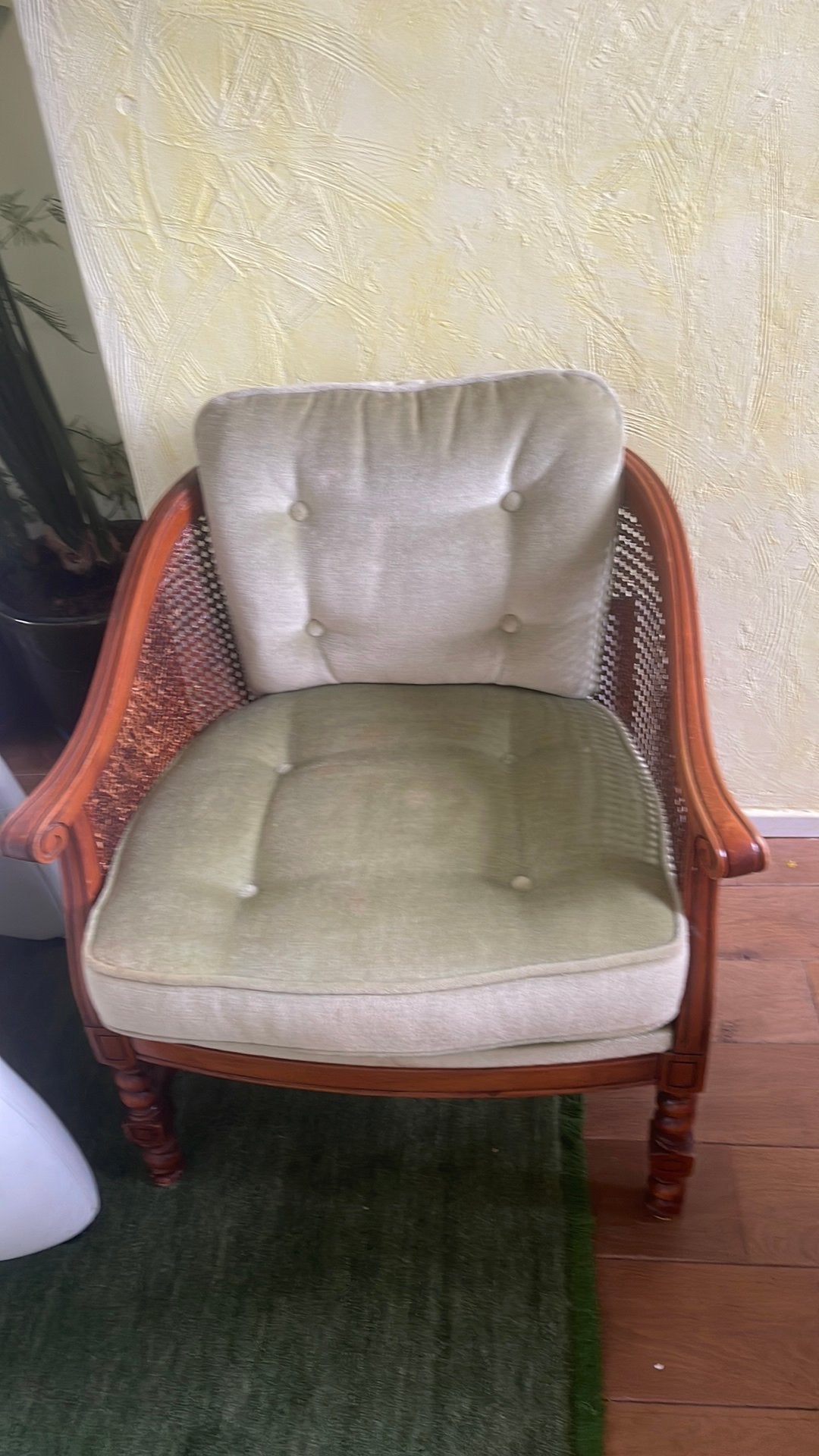 Engelse stoel met wollen kusens, Huis en Inrichting, Ophalen of Verzenden, Zo goed als nieuw, 75 tot 100 cm, 50 tot 75 cm